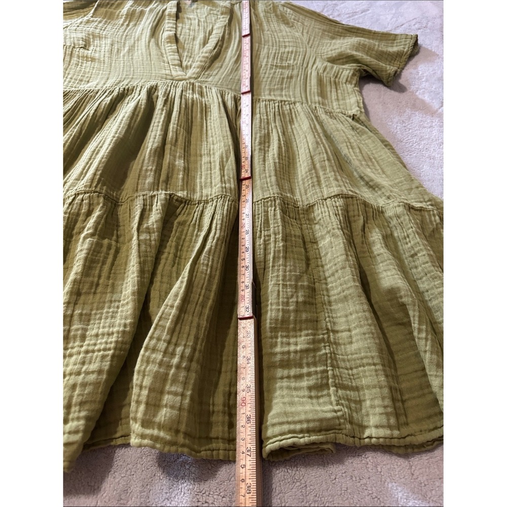 Anthropologie 2X Olive Green Cotton Gauze Tiered Midi Dress V Neck - Picture 7 of 9